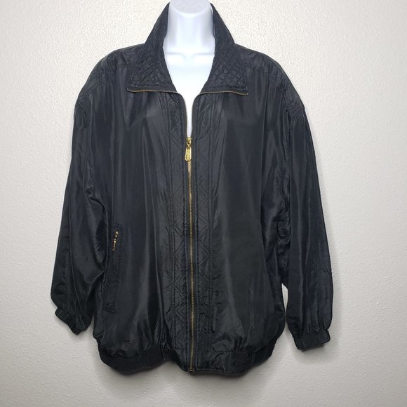 Vtg 80’s Fuda International Sz 1X Black Bomber Jacket- 100% Silk(790) - Picture 1 of 7
